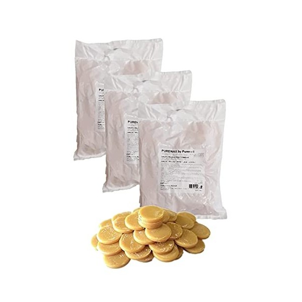 Purewax | Galets de cire à épiler | MIEL JAUNE | 3 sachets de 1KG | épilation sans Bande | Jambes | Aisselles | bras | corps 