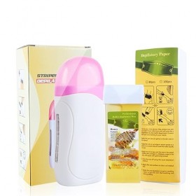 Roll On Wax Kit, Chauffe-rouleau de Cire épilatoire Chauffe-machine 100pcs Papier ciré + Ensemble Dépilation à la Cire pour 