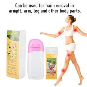 Roll On Wax Kit, Chauffe-rouleau de Cire épilatoire Chauffe-machine 100pcs Papier ciré + Ensemble Dépilation à la Cire pour 