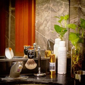 Anbbas Kit de Blaireaux silvertip de Rasage avec Porte Blaireau Rasiermesser Stehen pour Homme