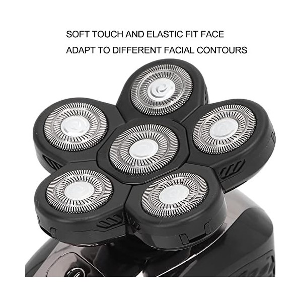 Sluffs 6D Rasoirs De Tête pour Hommes Chauves, Rasoirs électriques étanches 5 en 1 Kit De Toilettage Sec Et Humide avec 6 Ras