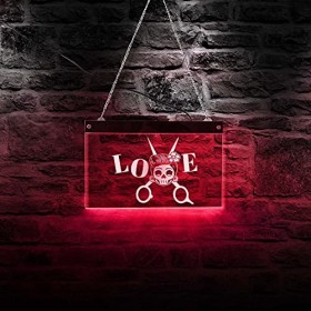 30cm * 19cm Styliste Barber Coupe De Cheveux Salon Ciseaux Multi-couleurs LED Enseigne Au Néon Amour Coiffeur Crâne Cheveux S