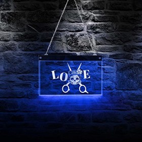 30cm * 19cm Styliste Barber Coupe De Cheveux Salon Ciseaux Multi-couleurs LED Enseigne Au Néon Amour Coiffeur Crâne Cheveux S