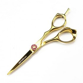 Ciseaux de coiffure dorés à queue unique, poignée de tortue, 5.0 pouces, ciseaux plats, ciseaux amincissants