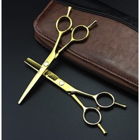 Ciseaux de coupe de cheveux, ciseaux professionnels dorés à 2 queues de 5,5 pouces, ciseaux amincissants, ensemble de ciseaux