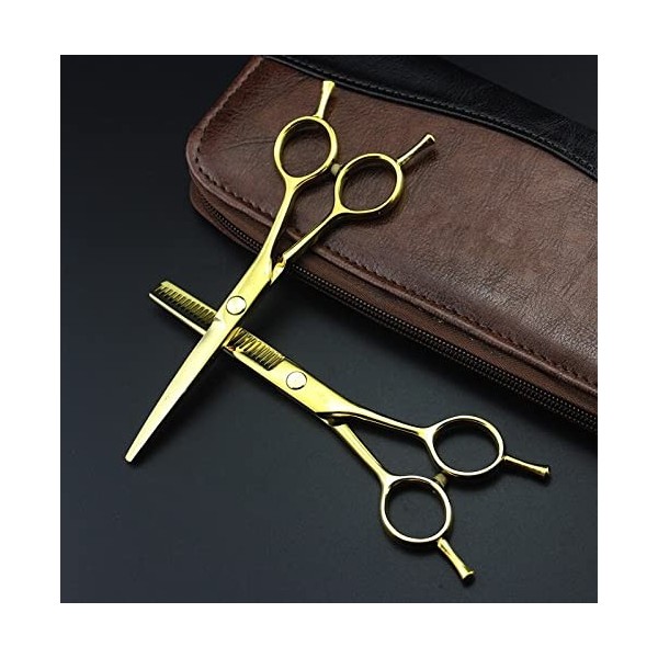 Ciseaux de coupe de cheveux, ciseaux professionnels dorés à 2 queues de 5,5 pouces, ciseaux amincissants, ensemble de ciseaux