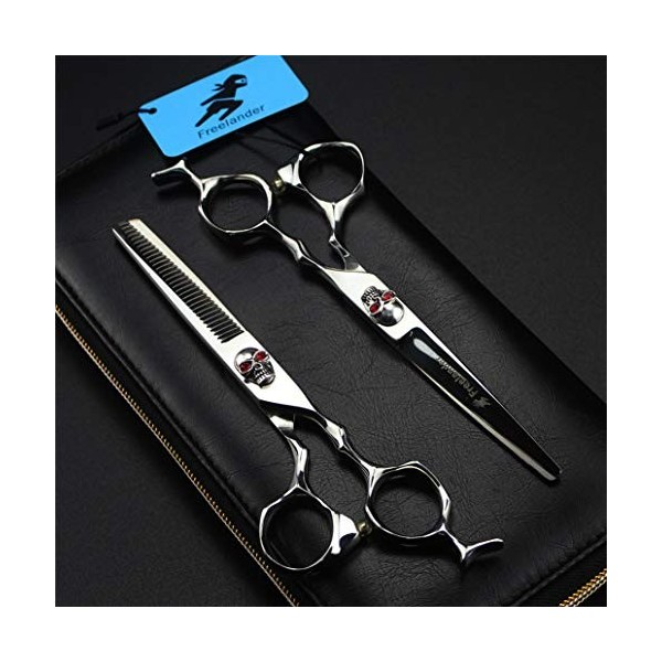 Ciseaux de Coupe de Cheveux 6.0" Set - Ciseaux de Coiffure Dents à effiler Ciseaux Toilettage Styling Haut de Gamme Kit Silve