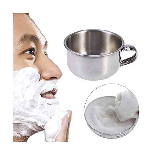 Trjgtas Bol de savon à raser for hommes Coupe de savon à raser en acier inoxydable Récipient de tasse à raser avec poignée