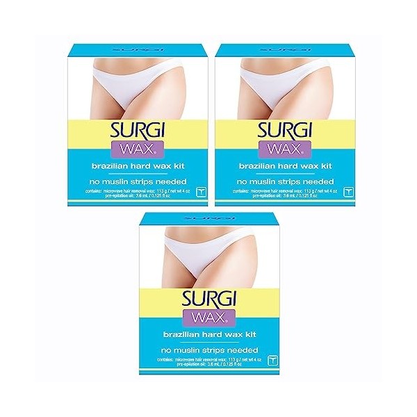 Surgi-wax Brazilian Waxing Kit For Private Parts, 4-Ounce Boxes Pack of 3 by Surgi-wax
