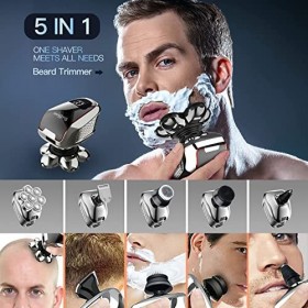 Rasoirs de tête pour homme chauve, rasoir rotatif sans fil 5 en 1 avec écran LED, kit de toilettage rechargeable étanche et s