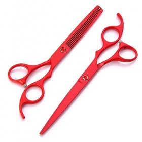 Ysss 7,0 Pouces de Peinture Rouge Robe Ciseaux pour Animaux de Compagnie Coupe Droite Ciseaux en Acier Inoxydable pour Animau