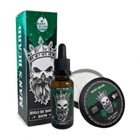 man’s beard – Coffret pour la Barbe – Huile de barbe 30 ml et Baume à barbe 90 ml parfumé Sapin – Barbe et moustache - Ingréd
