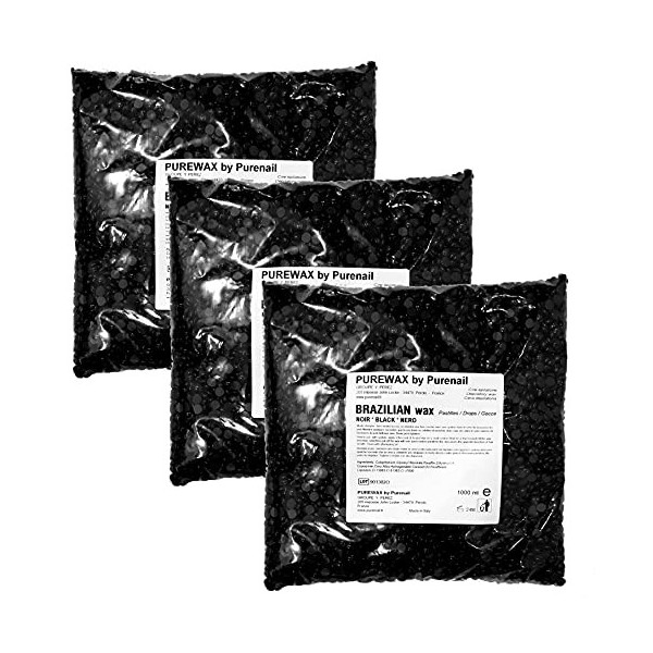 BeautyfulCenter | Purewax | 3 KG de Perles de cire à épiler NOIRE, convient aux hommes, cire pelable sans bande 3 sachets 1 k