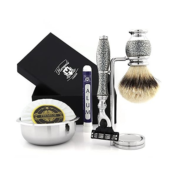 Haryali London Antique 3 Edge Compatible Rasoir, Rasage Brosse, Rasoir Stand et Alum Pencil Parfait Rasage Kit Pour Hommes