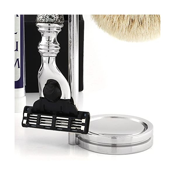 Haryali London Antique 3 Edge Compatible Rasoir, Rasage Brosse, Rasoir Stand et Alum Pencil Parfait Rasage Kit Pour Hommes