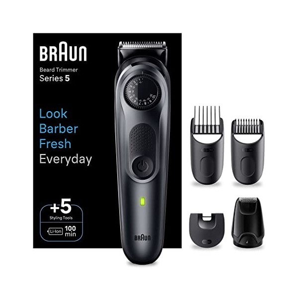 Braun Tondeuse À Barbe Series 5 BT5420, Tondeuse Pour Hommes Avec Outils De Stylisation, 100 Minutes D’autonomie