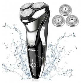 Phisco Rasoir Electrique Homme, Rasoir Homme avec Tondeuse à Barbe, Rasoir Sec Humide IPX7 Etanche LCD Affiche 3D Rotatif Ras