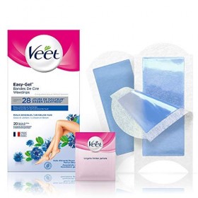 Veet – Lot de 4 Bandes de Cire Froide - Peaux Sensibles - Jambes x40 + Visage x20 + Maillot x16 + Aiselles x16
