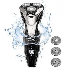 Rasoirs Electrique Homme, Shaver électriques Homme avec Tondeuse à Barbe, IPX7 Etanche LCD Affiche Humide et Sec 3D Rotatif R