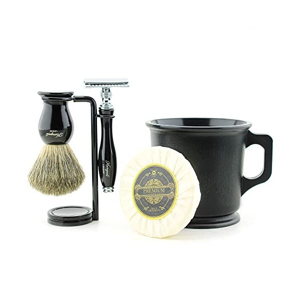 Haryali London Kit de rasage – Rasoir à raser, brosse à raser, support de rasage, savon à raser, bol à raser, lot de 5 pincea