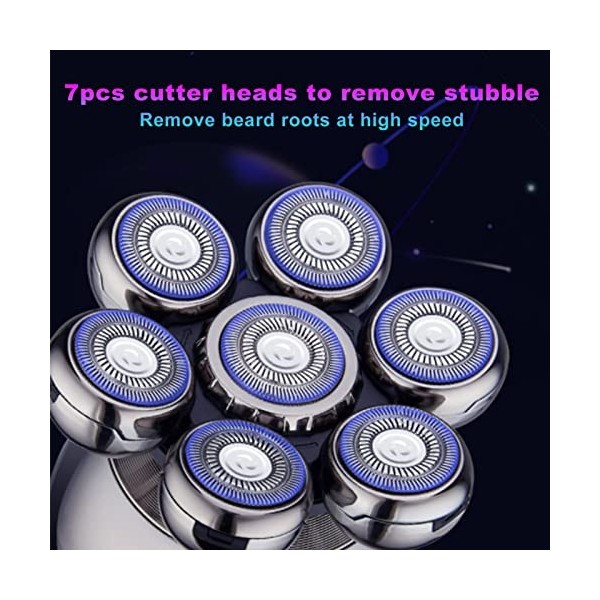 Rasoir de Tête électrique, Rasoir électrique Intelligent 7 Pièces Têtes de Coupe Tondeuse à Cheveux avec Lumière Daffichage 