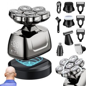 WHIPIN Rasoir de tête, Rasoir électrique Rotatif 7D for Hommes Chauves, Rasoir électrique amélioré for Hommes, kit de toilett