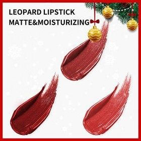 Erinde Léopard Mat Rouge à Lèvres Rouge Maquillage Set, Longue durée Haut pigmenté et Non-fade Rouge à lèvres rouge, Imperméa