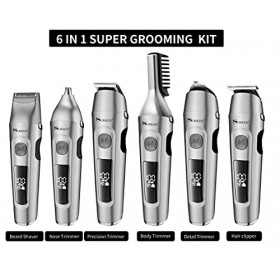 SURKER Tondeuse à barbe électrique sans fil pour homme, rasoir et poils du corps et du nez - Kit de toilettage 6 en 1, rechar