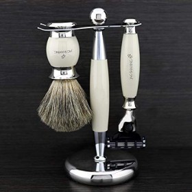 JAG SHAVING Rasoir à 3 bords avec brosse de rasage super blaireau et support parfait pour homme