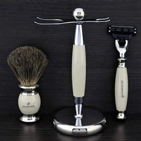 JAG SHAVING Rasoir à 3 bords avec brosse de rasage super blaireau et support parfait pour homme