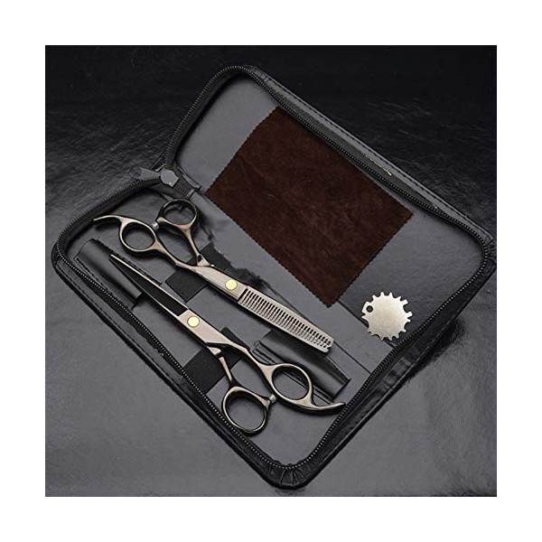 Kit de ciseaux de coupe de cheveux 6,0 pouces Noir Barber Coiffure Coiffeur Ciseaux à dents Ciseaux amincissants Ensemble de 