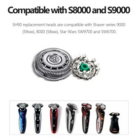 NKII Têtes de Rechange SH90 for Rasoir série 9000, compatibles avec Les têtes de Rechange for Rasoir SH90/série 9000, 6 pièce