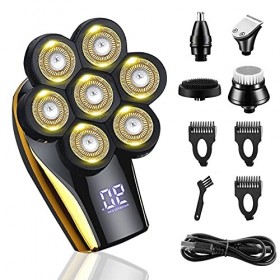 IIUAYIN Rasoirs électriques à tête chauve pour homme, 5 en 1 avec écran LED, rasoirs pour homme chauve, multi étanche, kit de