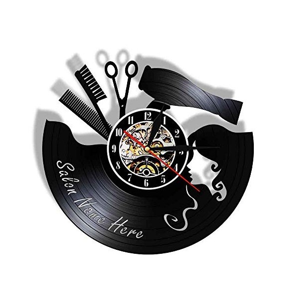 Dia 30cm Coiffeur Disque Vinyle Horloge Vintage Barber Mur Signe Coupe De Cheveux Mur Art Cadeau Peigne Ciseaux Sèche-Cheveux