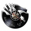 Dia 30cm Coiffeur Disque Vinyle Horloge Vintage Barber Mur Signe Coupe De Cheveux Mur Art Cadeau Peigne Ciseaux Sèche-Cheveux