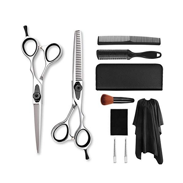 WYGC Coiffure Professionnelle 6,0 Pouces Argent Ensemble Doutils De Ciseaux De Coiffure Ciseaux à Dents Plates Frange Ciseau