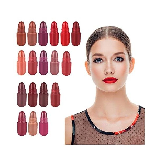 18 Couleurs Mini Pill Lipstick Set, 18 Couleurs -sules Lipstick Makeup Set, Portable Velvet Matte Lipstick, Waterproof Long L