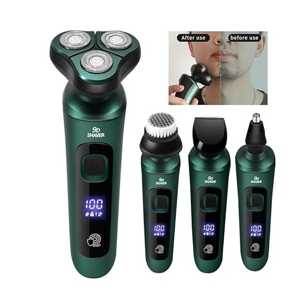 ASMEIR Rasoir électrique Intelligent Vert LCD Affichage numérique Rasoir Flottant à Trois têtes USB Rechargeable Lavage Coute