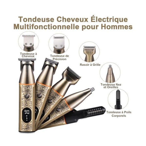 Bestauty Tondeuse Multifonctionnelle 5 en 1, Kit de Tondeuse Cheveux Hommes Sans Fil avec Station de Chargement, Tondeuse Hom