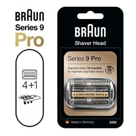 Braun Tête de rasoir électrique pièce de rechange 94M argent, compatible avec les rasoirs électriques série 9 Pro et série 9 