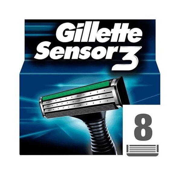 Gillette Sensor3 Lames 8 Recharges - Le rasoir pour homme avec une expérience de rasage exceptionnelle ! - Lot De 2