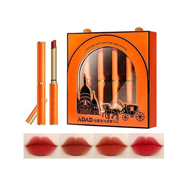 Gireatick Velvet Matte Lipstick Lot de 4 Couleurs, 4pcs Rouge à Lèvres Hautement Pigmenté Avec Emballage Cadeau, Kits de Maqu