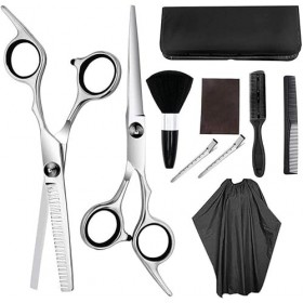 Générique Ciseaux de Coiffeur Ciseaux de Coiffure Professionnels Lot de 10 Peignes à Cheveux Ciseaux Coupe Cape et Ciseaux La