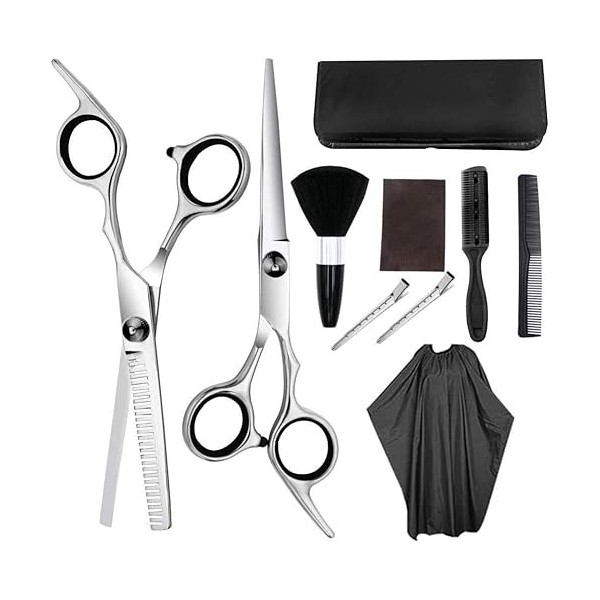 Générique Ciseaux de Coiffeur Ciseaux de Coiffure Professionnels Lot de 10 Peignes à Cheveux Ciseaux Coupe Cape et Ciseaux La