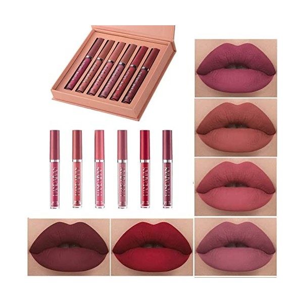 3 Couleurs Set Rouge à Lèvres Liquide Mat, nude ensemble velouté longue durée antiadhésif tasse,Longue Tenue Waterproof Lipst