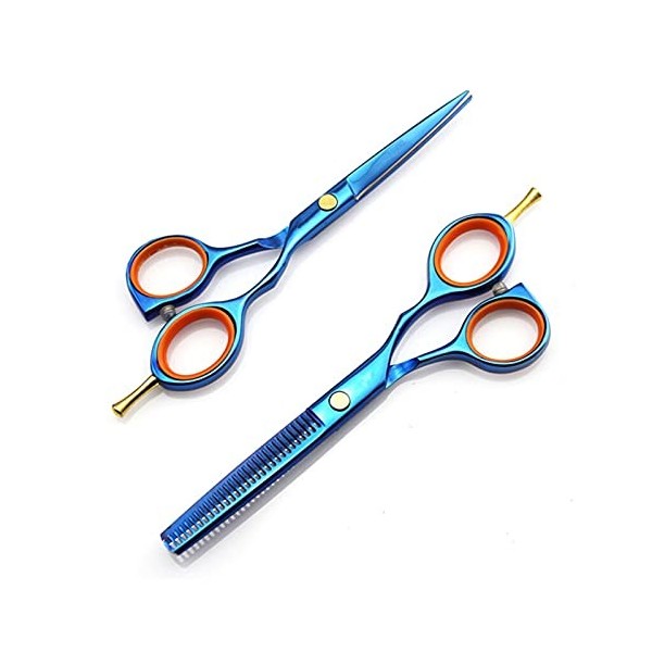 Ciseaux de coupe de cheveux bleus de 5,5 pouces, ciseaux amincissants, ciseaux de barbier, ciseaux de coiffeur, ciseaux de co