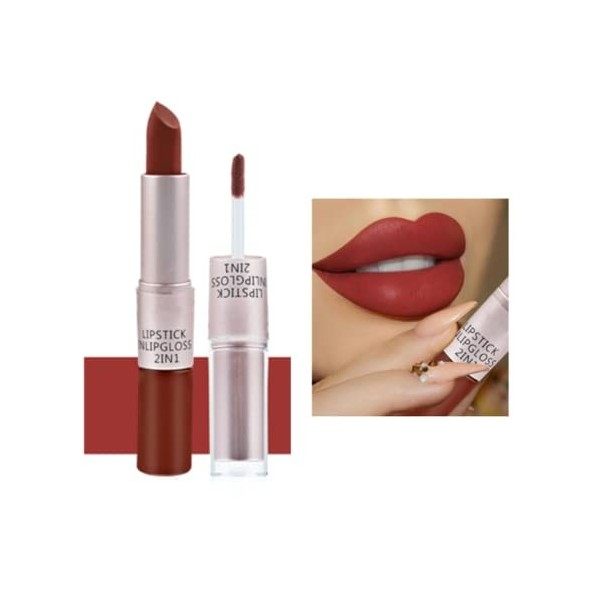 2 en1 Rouge à Lèvres Liquide Mat Tenue Waterproof Liquid Lipstick Matte Pour Les Lèvres Longue Durée Pour Femmes Filles 011R