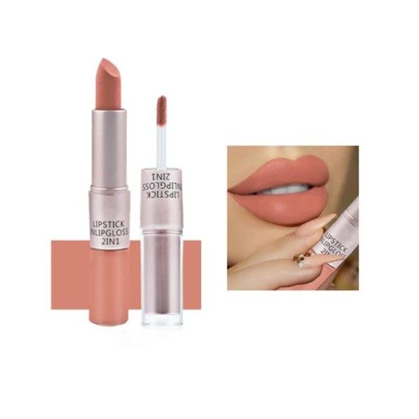 2 en1 Rouge à Lèvres Liquide Mat Tenue Waterproof Liquid Lipstick Matte Pour Les Lèvres Longue Durée Pour Femmes Filles 011R