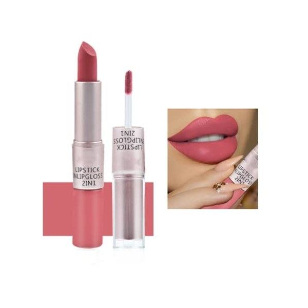 2 en1 Rouge à Lèvres Liquide Mat Tenue Waterproof Liquid Lipstick Matte Pour Les Lèvres Longue Durée Pour Femmes Filles 011R