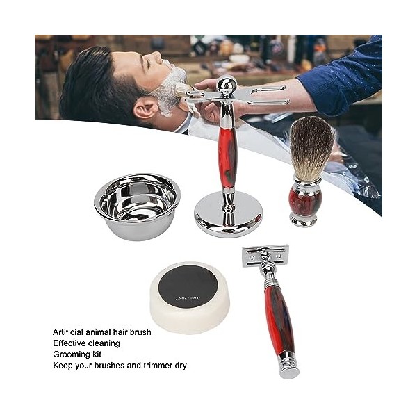 Ensemble de Rasage 5 Pièces, Ensemble de Rasage Humide Luxueux pour Hommes, Ensemble de Brosses à Barbe Rétro, Ensemble de Ra